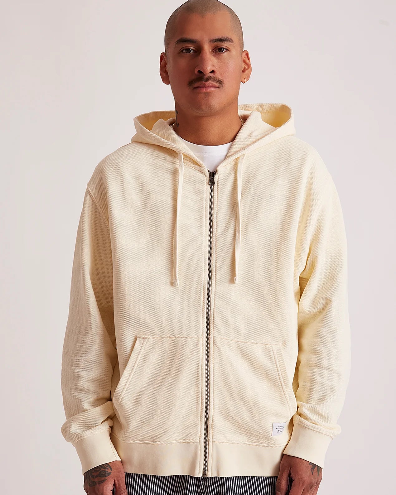Canal Pique Zip Hoodie Antique White