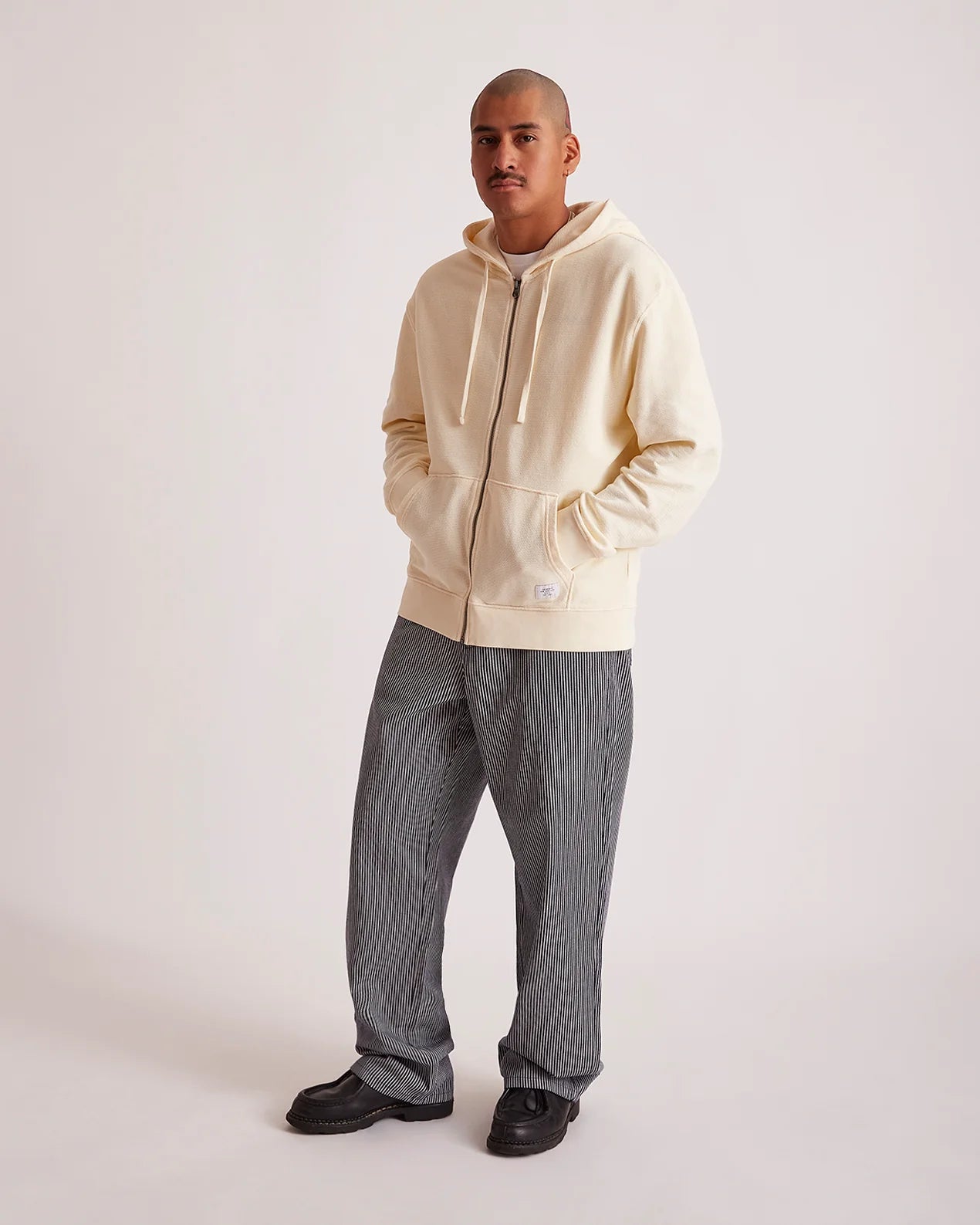 Canal Pique Zip Hoodie Antique White