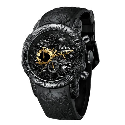 Dragon Skeleton Dial Luxury Men’s Watch Black Designer Mechanical Look Premium Fashion Wristwatch