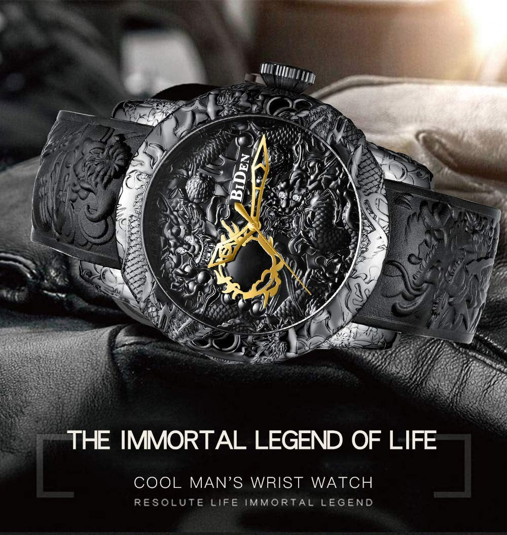 Dragon Skeleton Dial Luxury Men’s Watch Black Designer Mechanical Look Premium Fashion Wristwatch